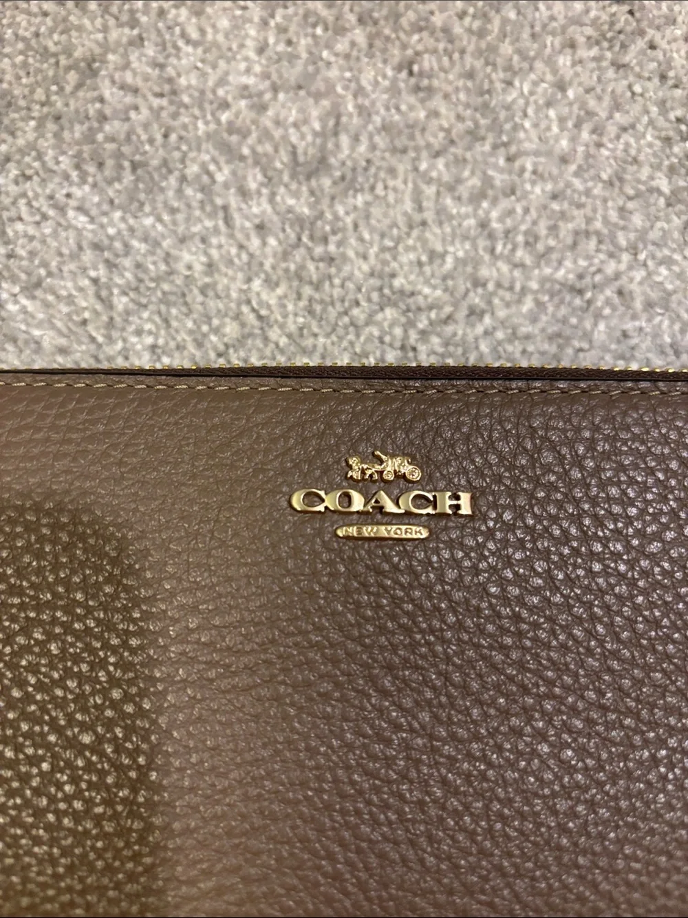 COACH Brown Pebbled Leather Zip-Around Wristlet